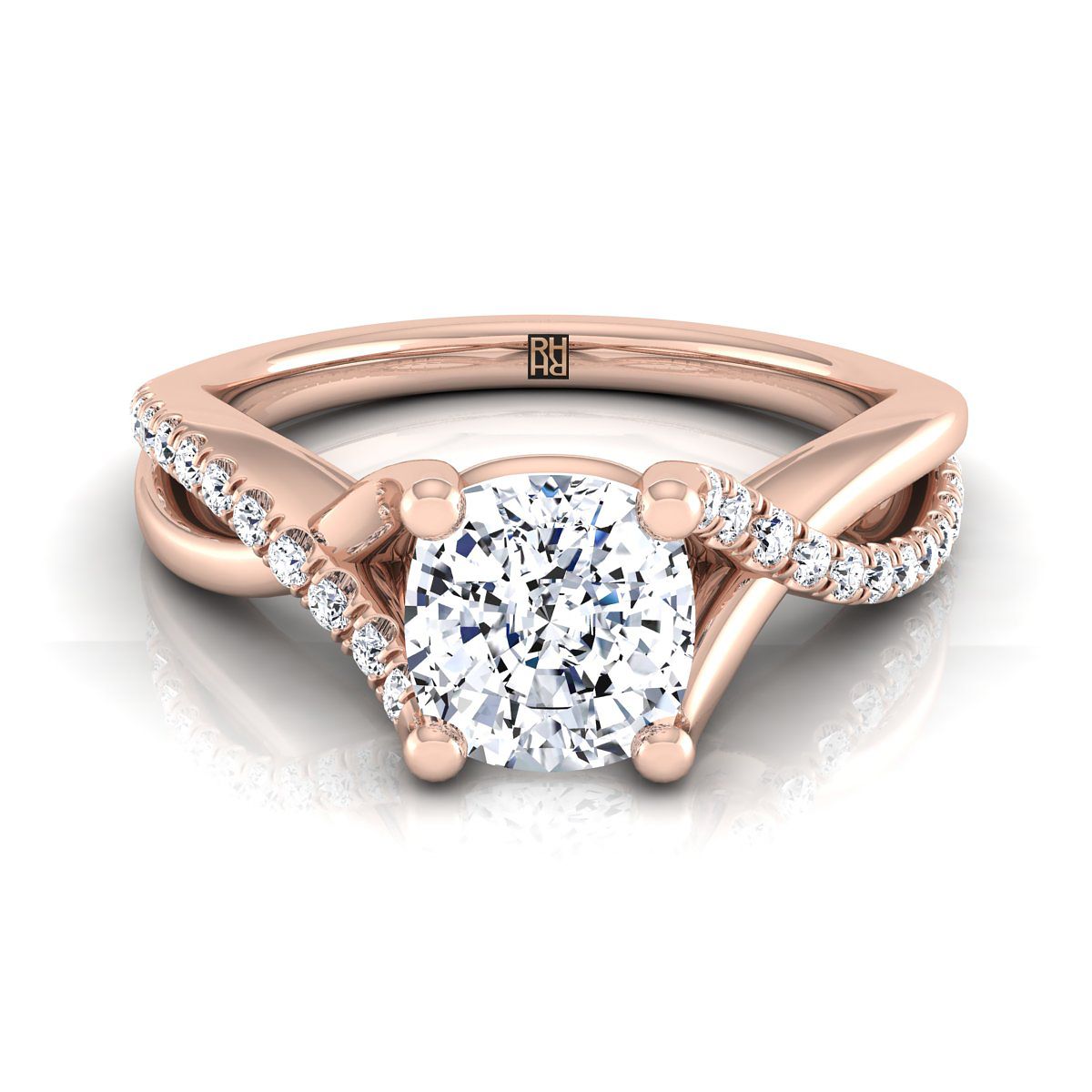 Bypass Pavé Twist Cushion, in 14K Rose Gold, pave setting | RockHer