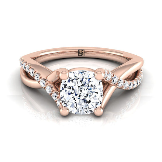 Bypass Pavé Twist Cushion, in 14K Rose Gold, pave setting | RockHer
