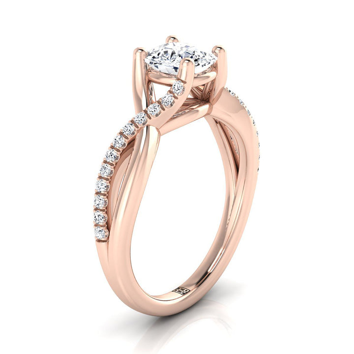 Bypass Pavé Twist Cushion, in 14K Rose Gold, pave setting – side profile | RockHer