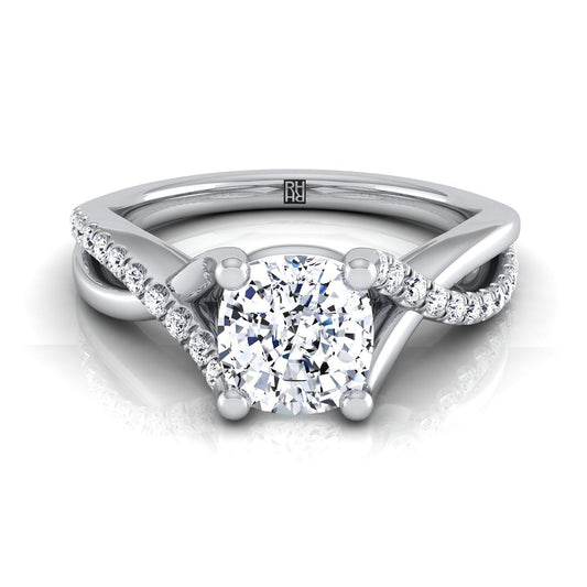 Bypass Pavé Twist Cushion, in Platinum, pave setting | RockHer