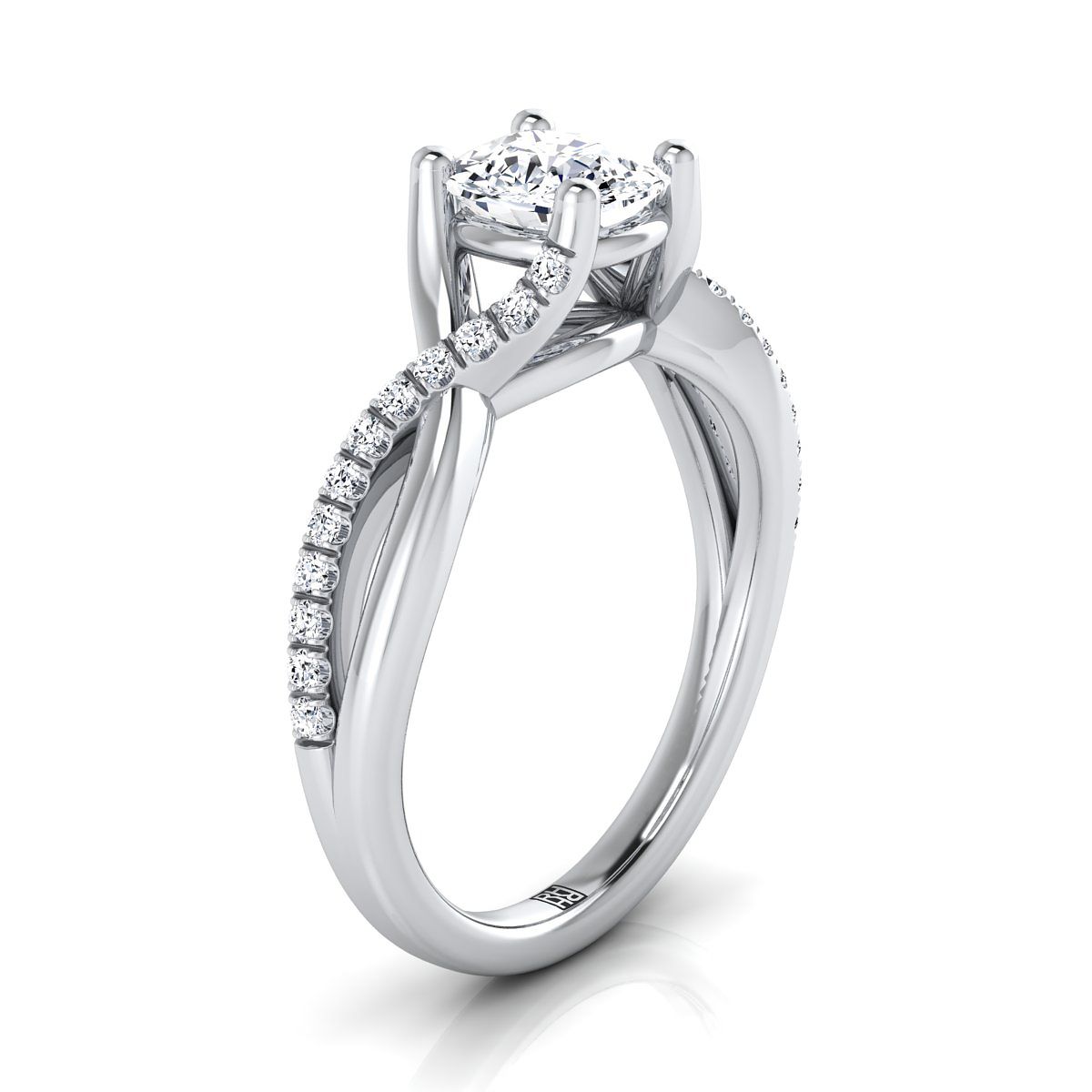 Bypass Pavé Twist Cushion, in 18K White Gold, pave setting – side profile | RockHer