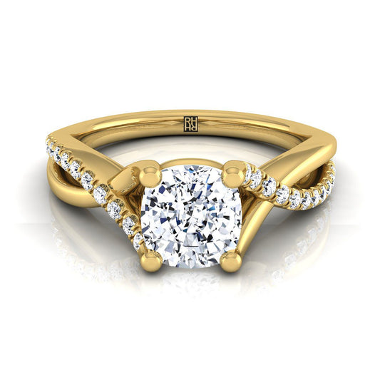 Bypass Pavé Twist Cushion, in 18K Yellow Gold, pave setting | RockHer