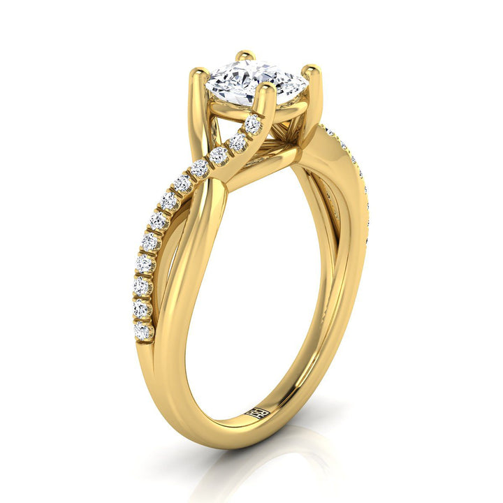 Bypass Pavé Twist Cushion, in 18K Yellow Gold, pave setting – side profile | RockHer