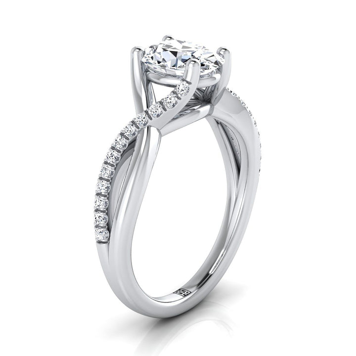 14K White Gold Oval Bypass Pave Diamond Twist Engagement Ring -1/6ctw