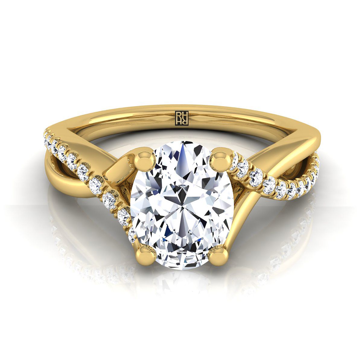 14K Yellow Gold Oval Bypass Pave Diamond Twist Engagement Ring -1/6ctw