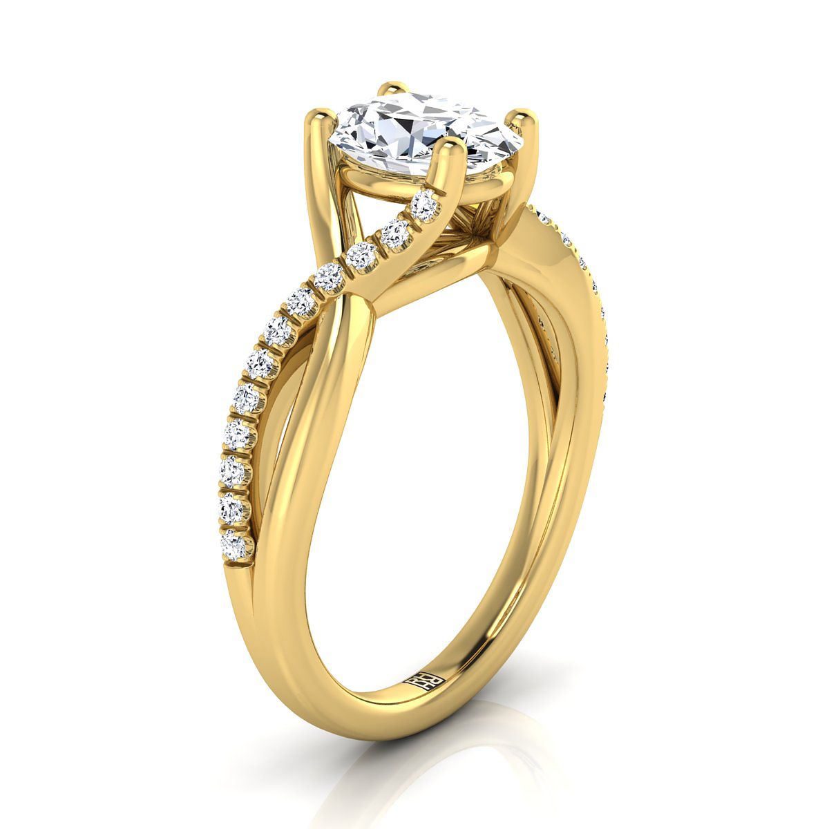 14K Yellow Gold Oval Bypass Pave Diamond Twist Engagement Ring -1/6ctw