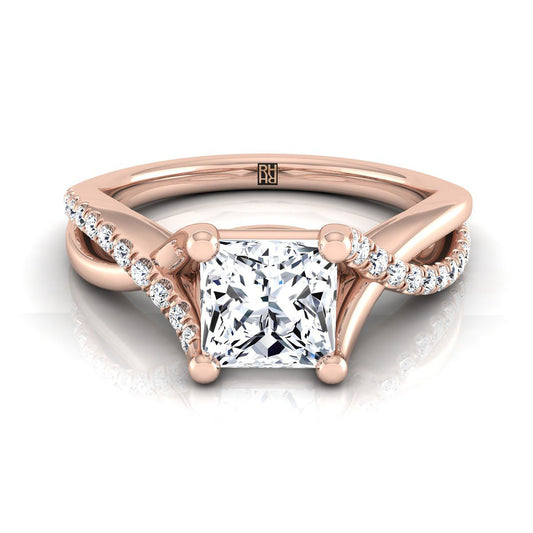 Bypass Pavé Twist Princess, in 14K Rose Gold, pave setting | RockHer