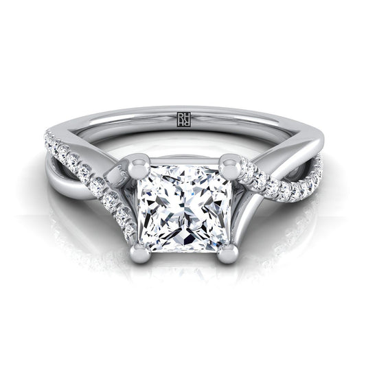 แหวนหมั้นบิดเกลียวประดับเพชรแบบปาเว่ ตัดทรงเจ้าหญิงทองคำขาว 18K - 1/6 กะรัตรวม