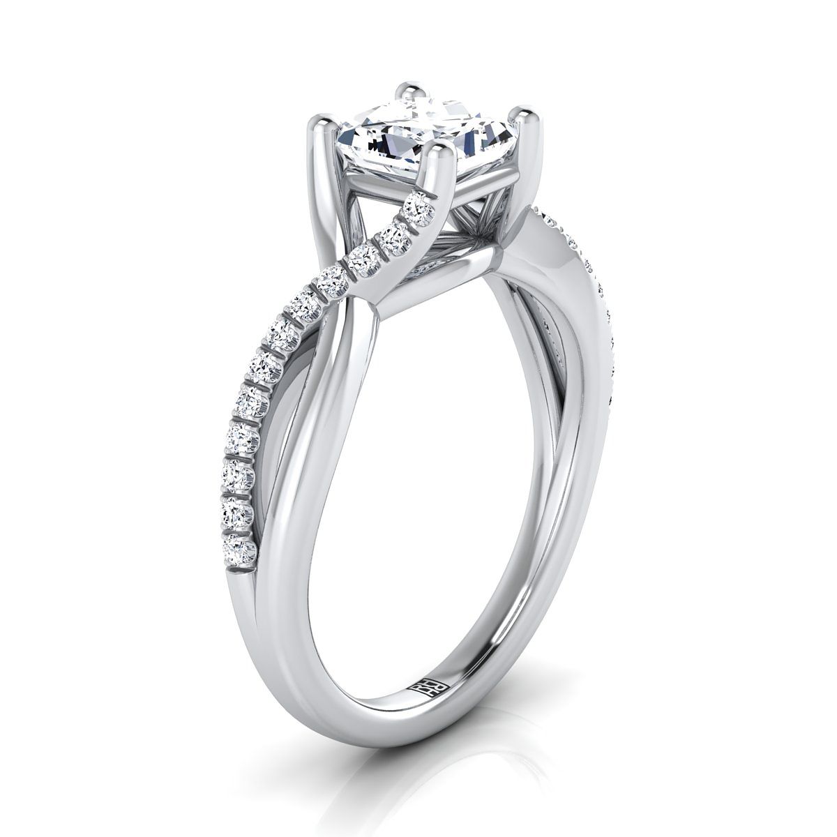 Bypass Pavé Twist Princess, in Platinum, pave setting – side profile | RockHer