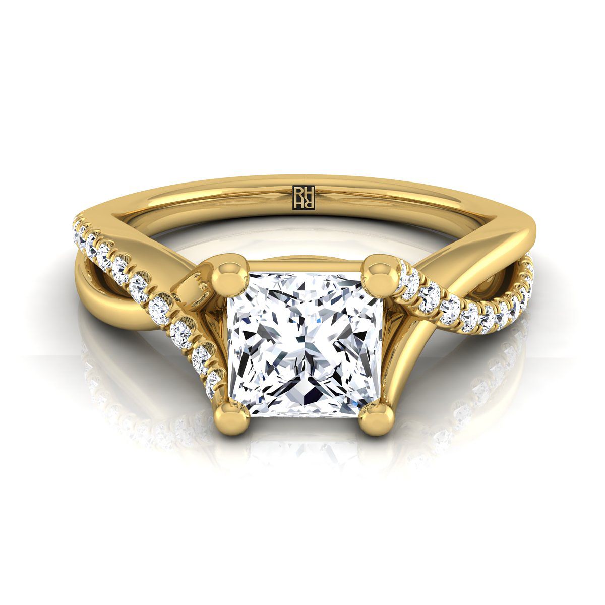 Bypass Pavé Twist Princess, in 18K Yellow Gold, pave setting | RockHer