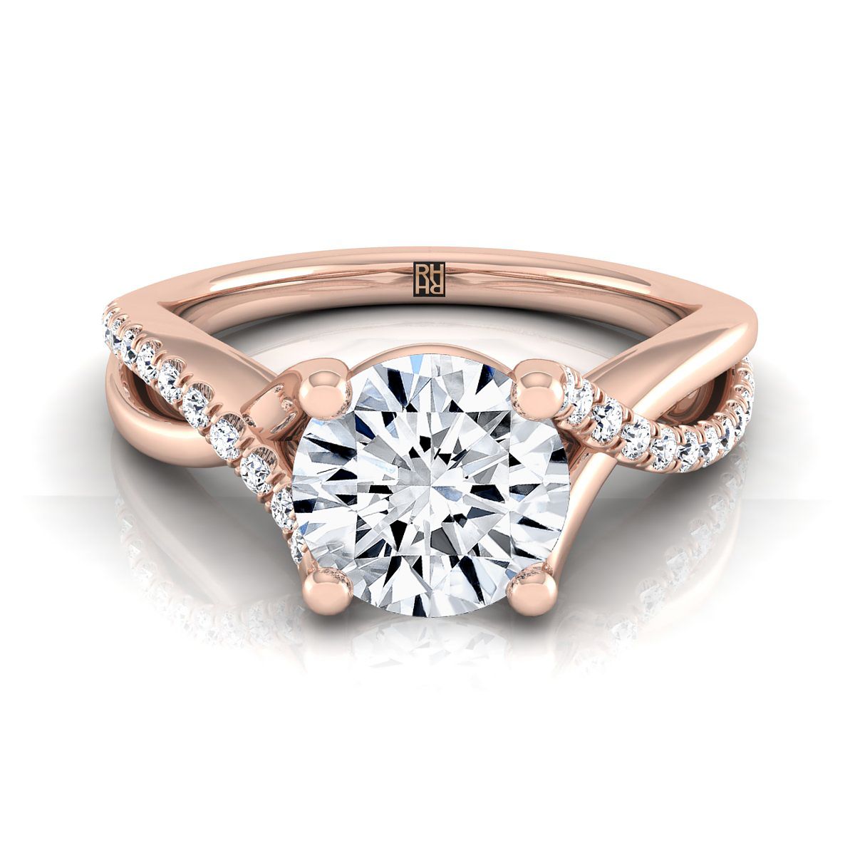 Round Brilliant, Bypass Pavé Twist, in 14K Rose Gold, pave setting | RockHer
