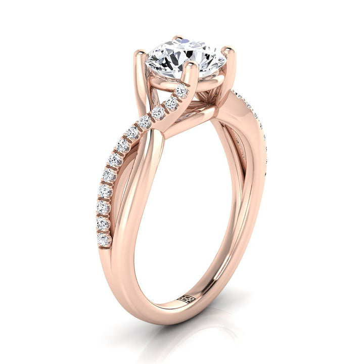 Round Brilliant, Bypass Pavé Twist, in 14K Rose Gold, pave setting – side profile | RockHer