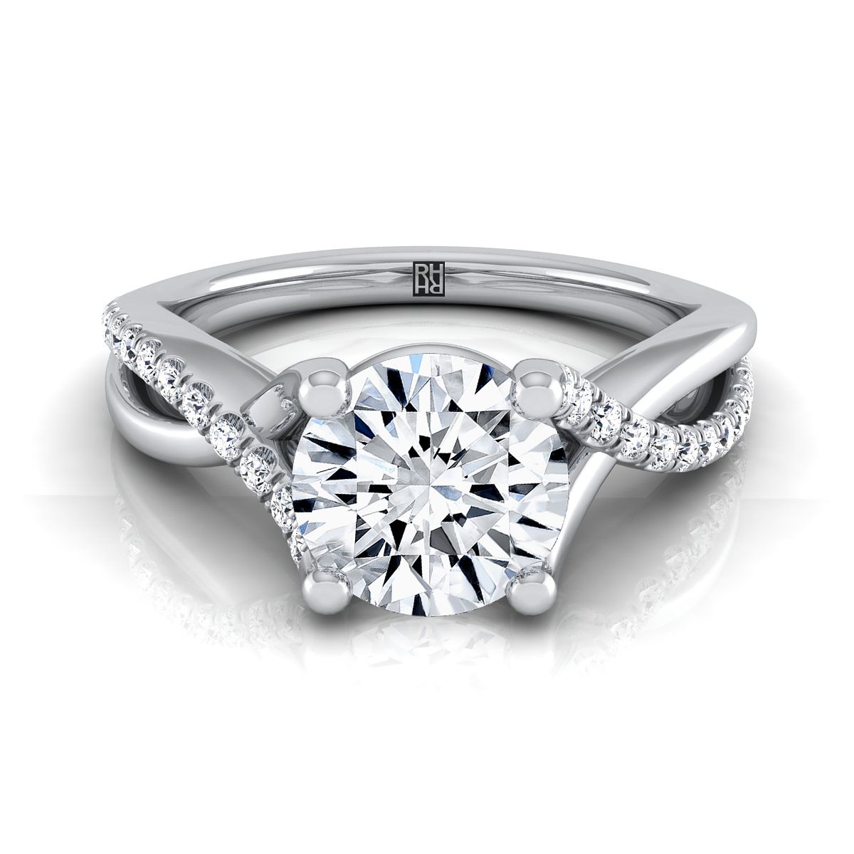 Round Brilliant, Bypass Pavé Twist, in 18K White Gold, pave setting | RockHer