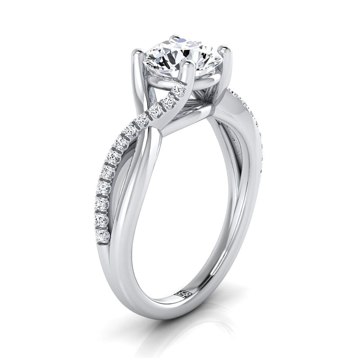 14K White Gold Round Brilliant Bypass Pave Diamond Twist Engagement Ring -1/6ctw