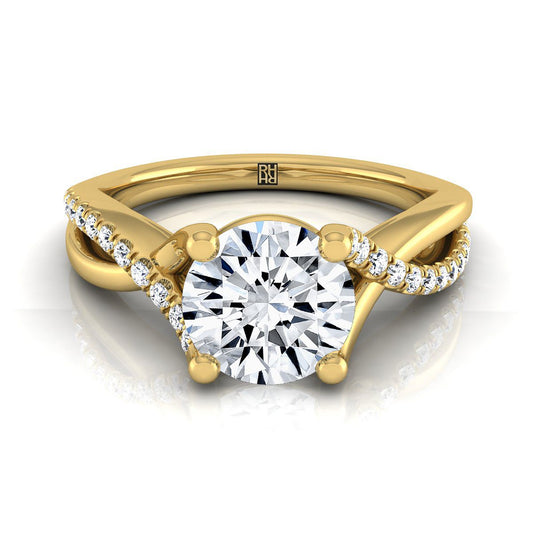 Bypass Pavé Twist Engagement Ring Setting in 14K Yellow Gold