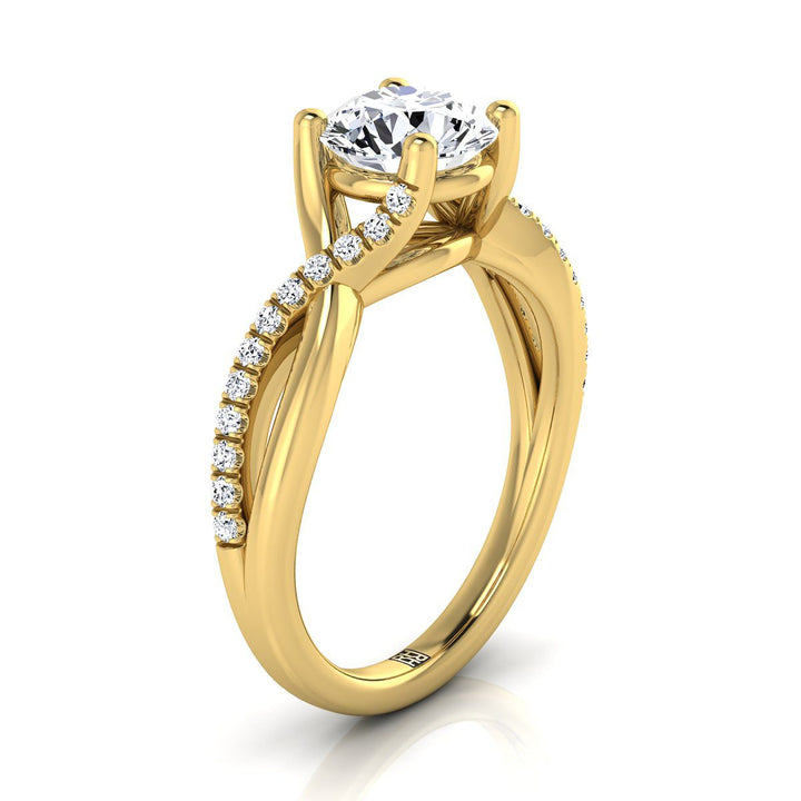 Round Brilliant, Bypass Pavé Twist, in 18K Yellow Gold, pave setting – view 9 | RockHer