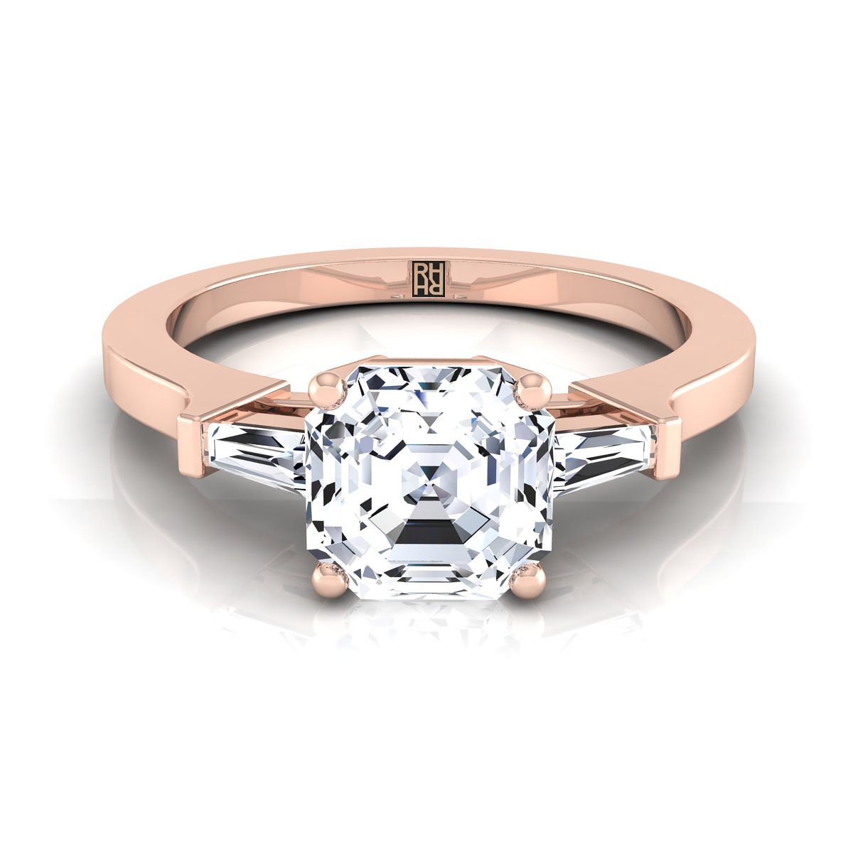 Tapered Baguette Three Stone Asscher, in 14K Rose Gold, channel setting | RockHer