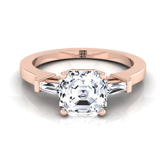 Tapered Baguette Three Stone Asscher, in 14K Rose Gold, channel setting | RockHer