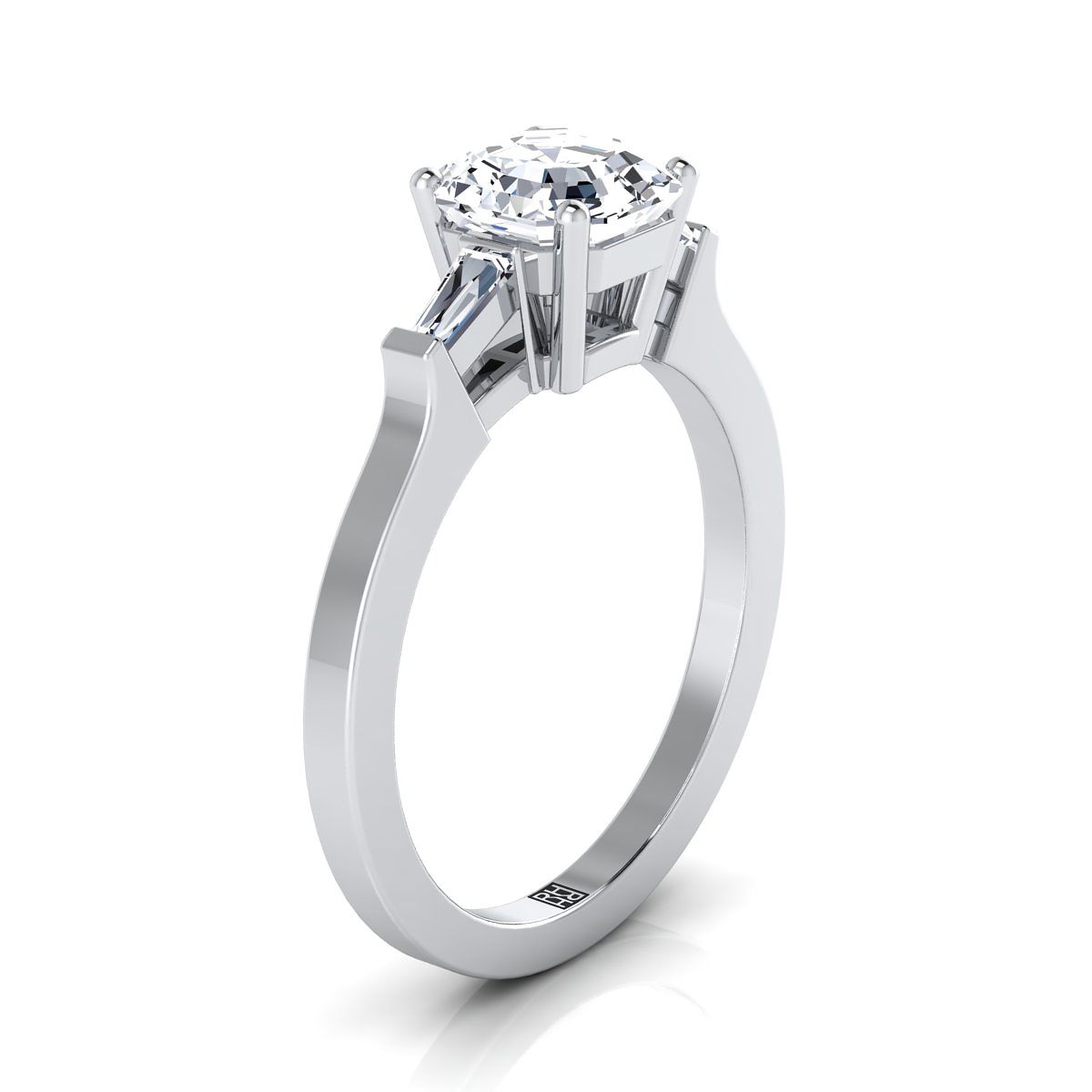 Tapered Baguette Three Stone Asscher, in Platinum, channel setting – view 9 | RockHer