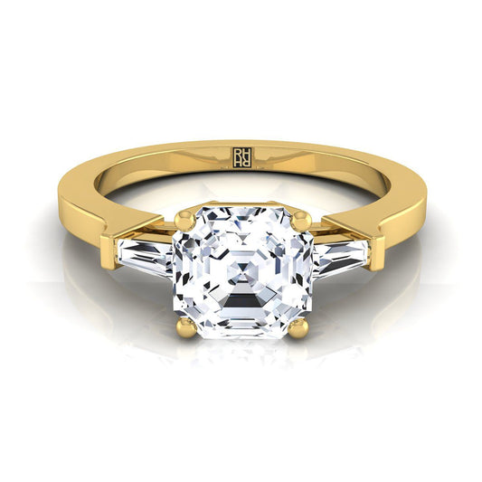 Tapered Baguette Three Stone Asscher, in 18K Yellow Gold, channel setting | RockHer