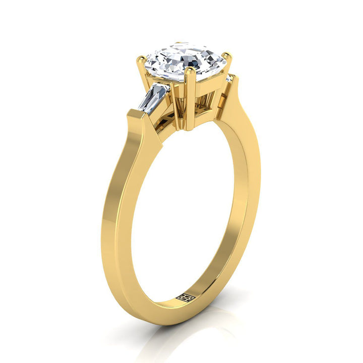 Tapered Baguette Three Stone Asscher, in 18K Yellow Gold, channel setting – side profile | RockHer