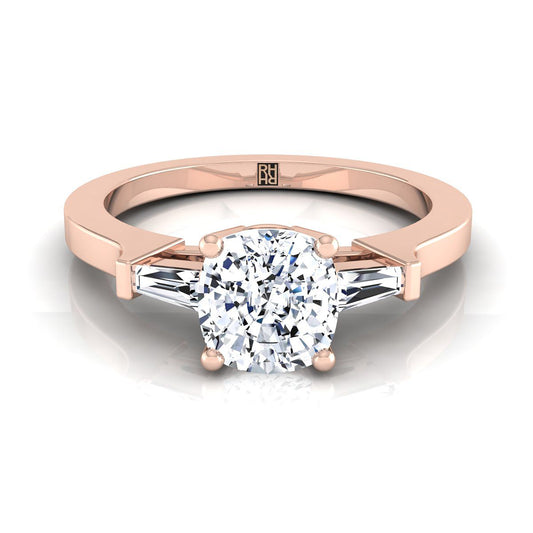Tapered Baguette Three Stone Cushion, in 14K Rose Gold, channel setting | RockHer