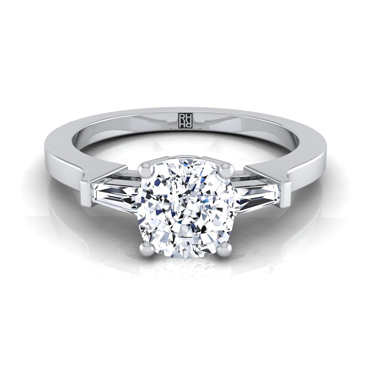Tapered Baguette Three Stone Cushion, in Platinum, channel setting | RockHer