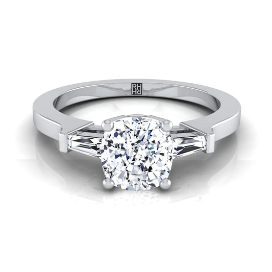 Tapered Baguette Three Stone Cushion, in 18K White Gold, channel setting | RockHer