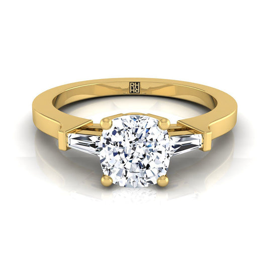 Tapered Baguette Three Stone Cushion, in 18K Yellow Gold, channel setting | RockHer