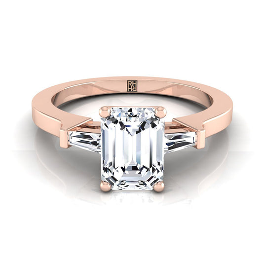 European Cut, Tapered Baguette Three Stone Emerald, in 14K Rose Gold, channel setting | RockHer