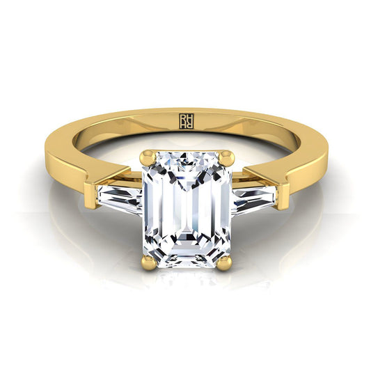 European Cut, Tapered Baguette Three Stone Emerald, in 18K Yellow Gold, channel setting | RockHer