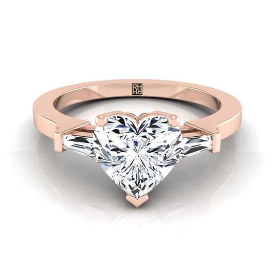 Tapered Baguette Three Stone Heart Shape, in 14K Rose Gold, channel setting | RockHer