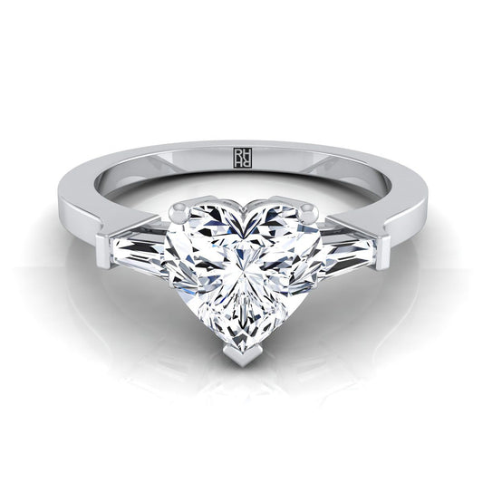 Tapered Baguette Three Stone Heart Shape, in Platinum, channel setting | RockHer