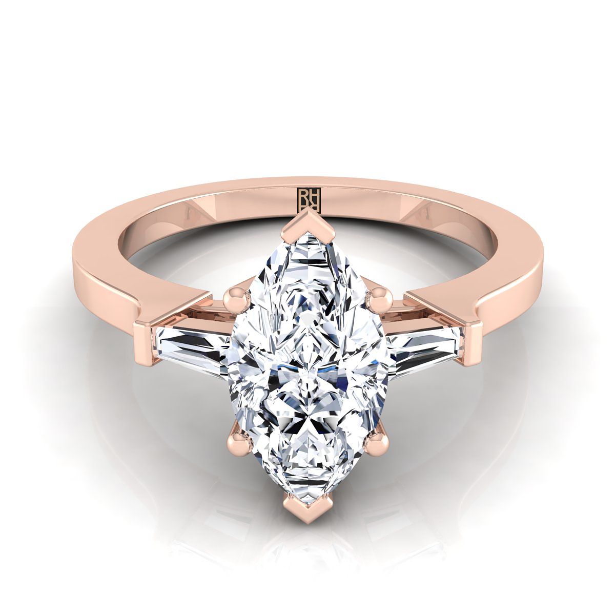 Tapered Baguette Three Stone Marquise, in 14K Rose Gold, channel setting | RockHer
