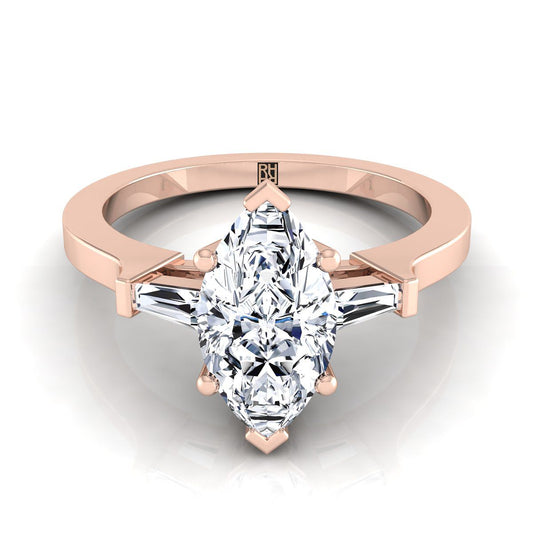 Tapered Baguette Three Stone Marquise, in 14K Rose Gold, channel setting | RockHer