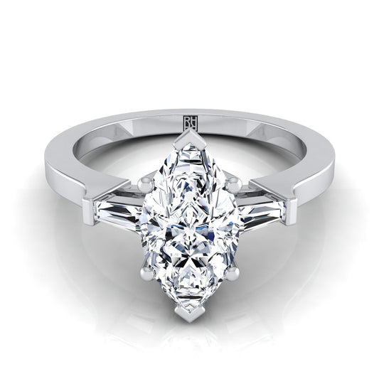 Platinum Marquise  Diamond Tapered Baguette Accent Engagement Ring -1/4ctw