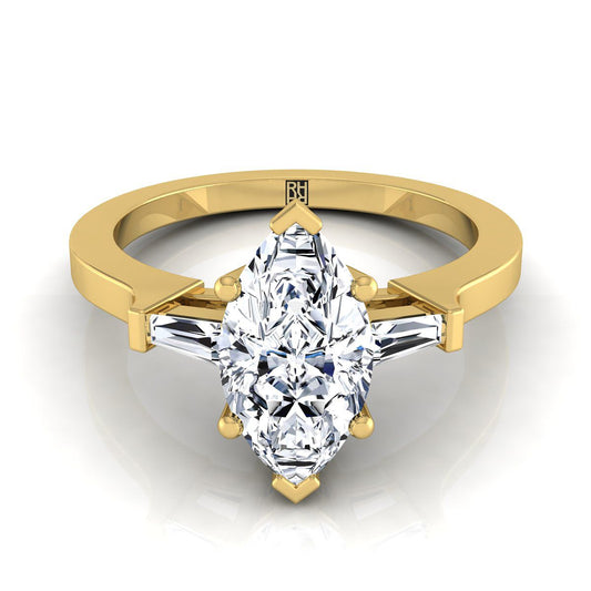 Tapered Baguette Three Stone Marquise, in 18K Yellow Gold, channel setting | RockHer