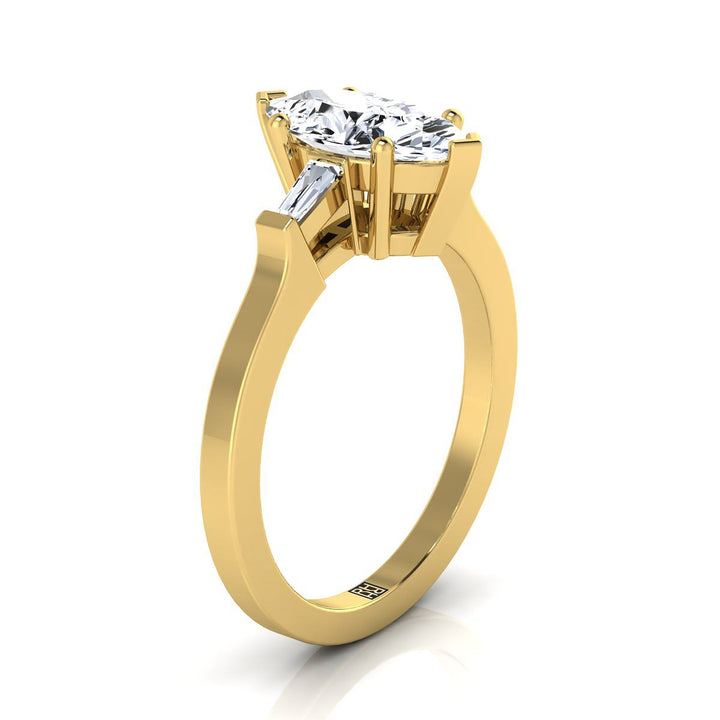 Tapered Baguette Three Stone Marquise, in 18K Yellow Gold, channel setting – side profile | RockHer