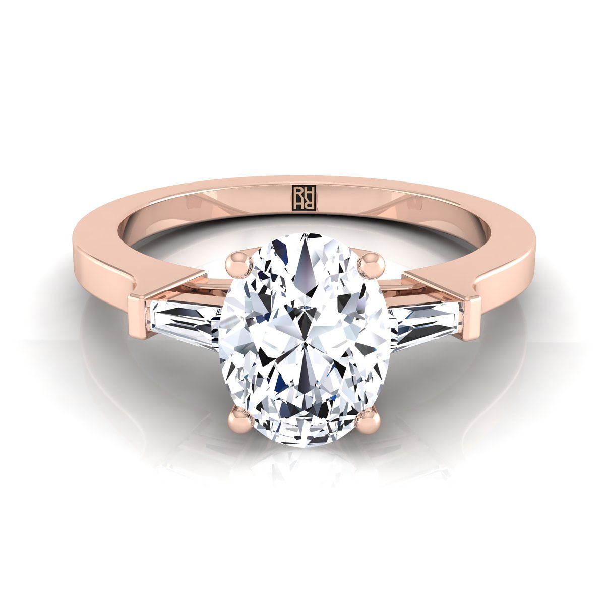 Tapered Baguette Three Stone Oval, in 14K Rose Gold, channel setting | RockHer