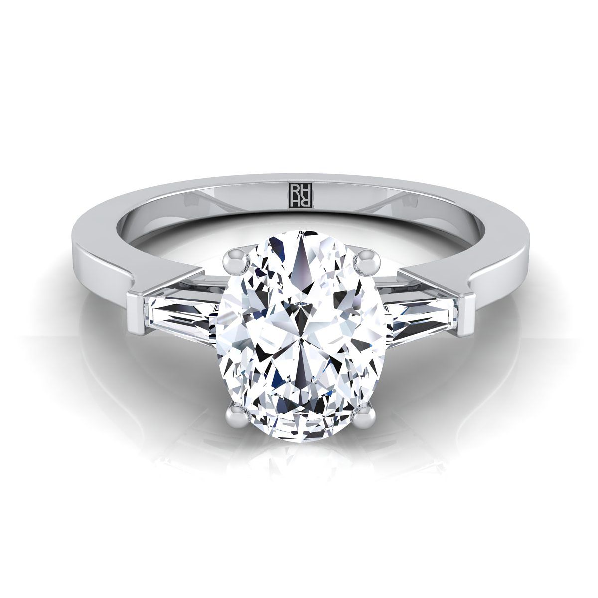 Tapered Baguette Three Stone Oval, in Platinum, channel setting | RockHer