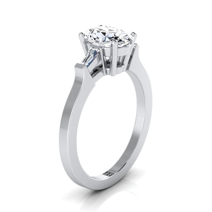 Tapered Baguette Three Stone Oval, in Platinum, channel setting – side profile | RockHer