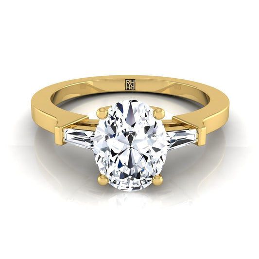 14K Yellow Gold Oval Diamond Tapered Baguette Accent Engagement Ring -1/4ctw