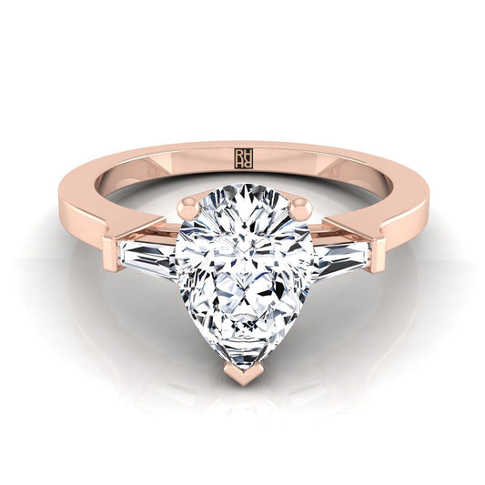 Tapered Baguette Three Stone Pear Shape, in 14K Rose Gold, channel setting | RockHer
