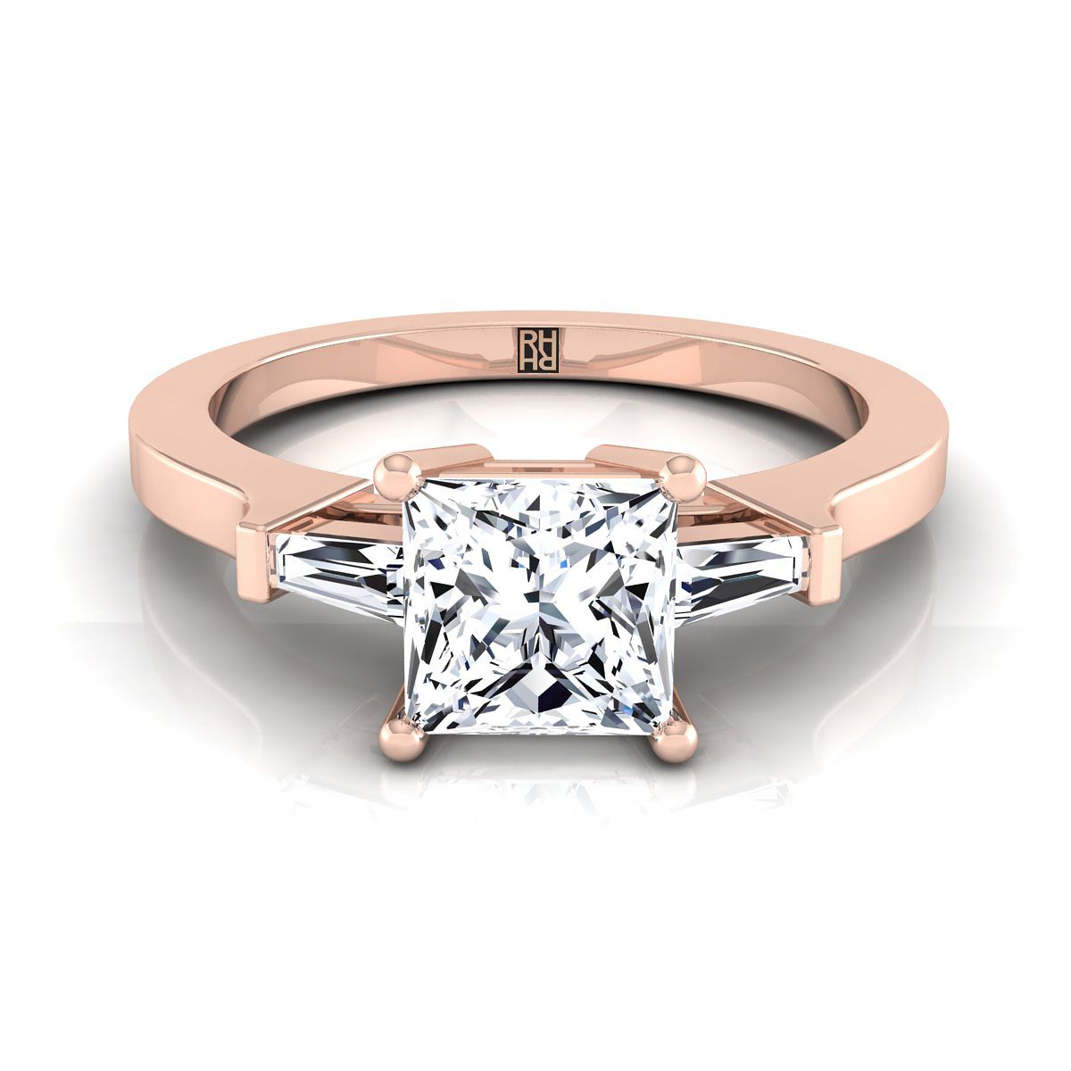 Tapered Baguette Three Stone Princess, in 14K Rose Gold, channel setting | RockHer