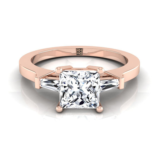 Tapered Baguette Three Stone Princess, in 14K Rose Gold, channel setting | RockHer