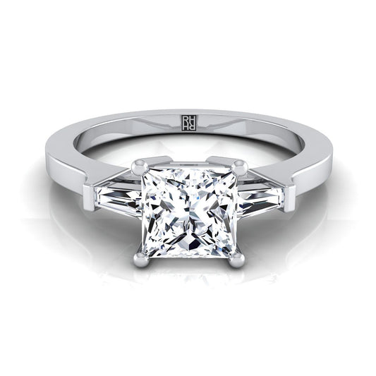 14K White Gold Princess Cut Diamond Tapered Baguette Accent Engagement Ring -1/4ctw