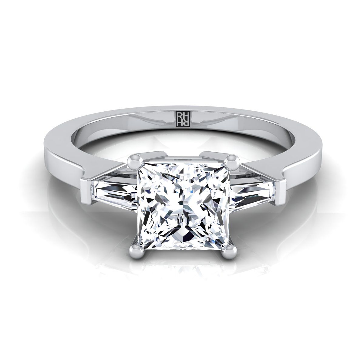 Tapered Baguette Three Stone Princess, in Platinum, channel setting | RockHer