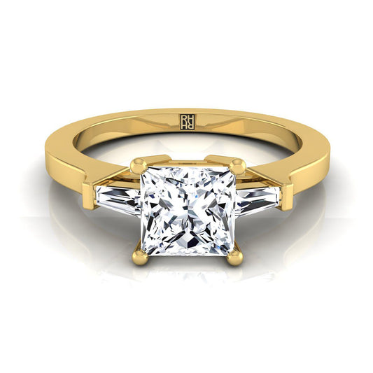Tapered Baguette Three Stone Princess, in 18K Yellow Gold, channel setting | RockHer