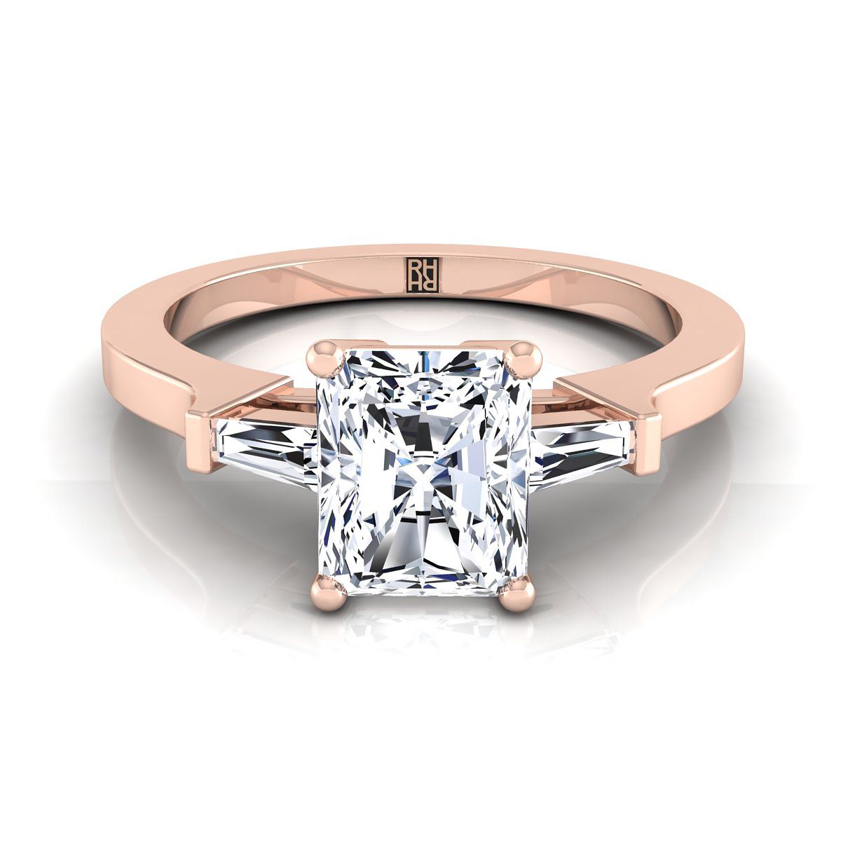 Tapered Baguette Three Stone Radiant, in 14K Rose Gold, channel setting | RockHer