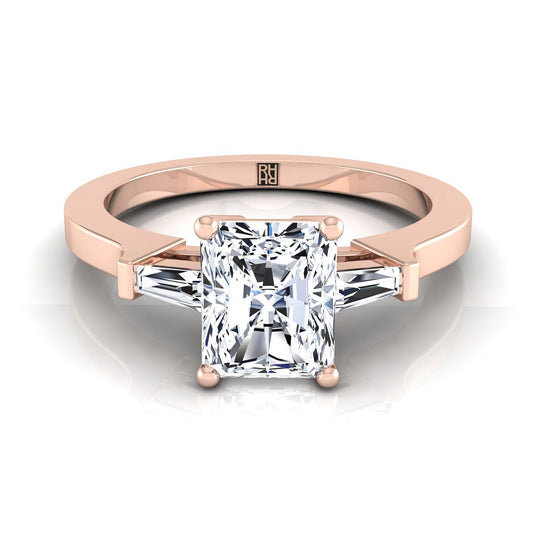 Tapered Baguette Three Stone Radiant, in 14K Rose Gold, channel setting | RockHer